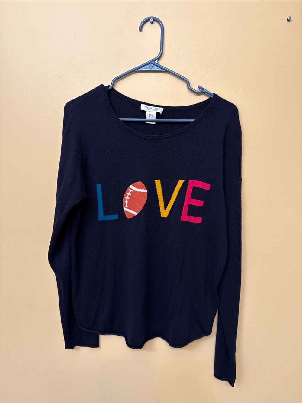 Rachel Zoe Navy Crewneck Sweater with Colorblock LOVE Graphic